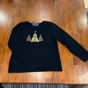 Karen Scott Black Christmas Tree Holiday Long  Shirt with Gem Tree